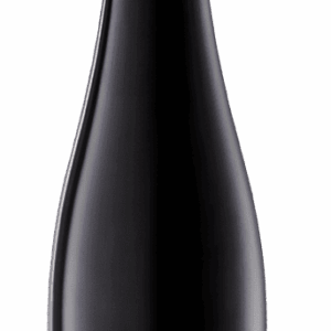 Eine dunkle Glasflasche Junger GILG Wein mit schwarzem Etikett und silbernem Text, gekrönt von einem versiegelten schwarzen Deckel mit silbernem G-Logo.